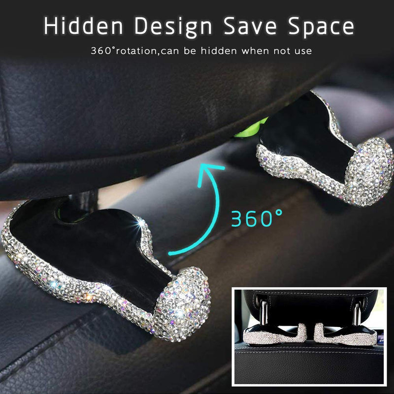  [AUSTRALIA] - EING 2 Pcs Car Headrest Hanger Auto Back Seat Hook with Bling Crystal Rhinestones - Silver A1-silver