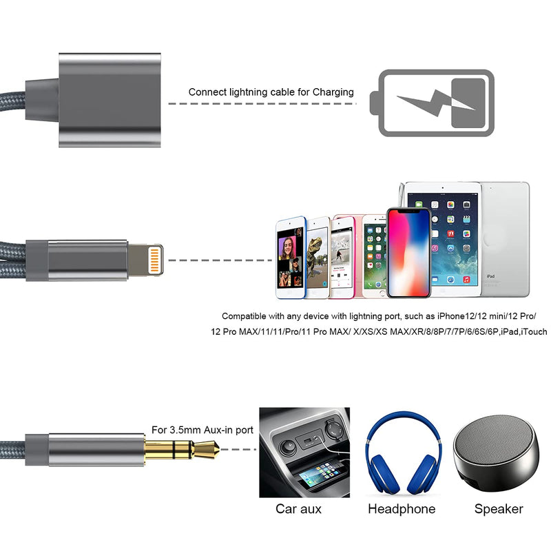  [AUSTRALIA] - Lightning to 3.5mm Aux Cord for iPhone with Charging Port,Car Audio Aux Cable Compatible with iPhone 13 12 11 Mini Max Pro X XR XS Se 8 8P 7 7P,Work with Speaker/Stereo/Headphone