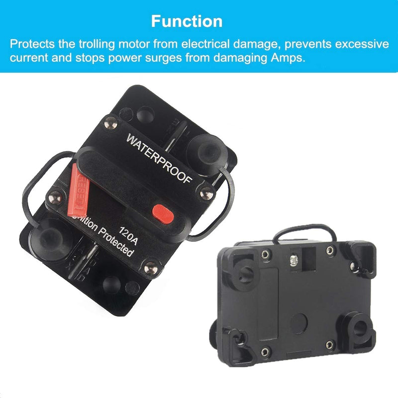  [AUSTRALIA] - WOHHOM 120 Amp Circuit Breaker with Manual Reset 12V-36V DC Waterproof Surface Mount for Car Audio Rv Marine Boat Truck Trolling Motors, 30-300A Car Speaker Resettable Fuse WF120A