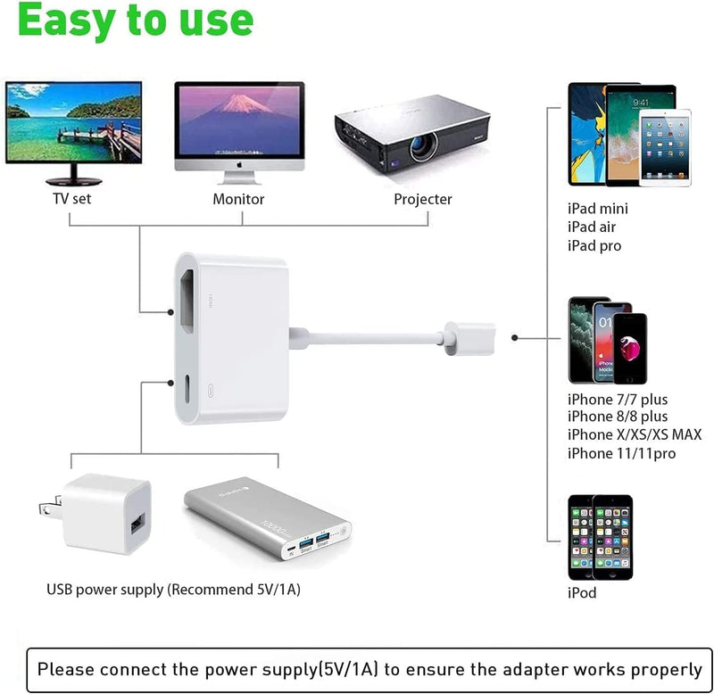  [AUSTRALIA] - [Apple MFi Certified] Lightning to HDMI Adapter Digital AV, for iPad iPhone to HDMI Adapter 1080P with Lightning Charging Port Compatible for iPhone, iPad and iPod Models and TV Monitors Projector
