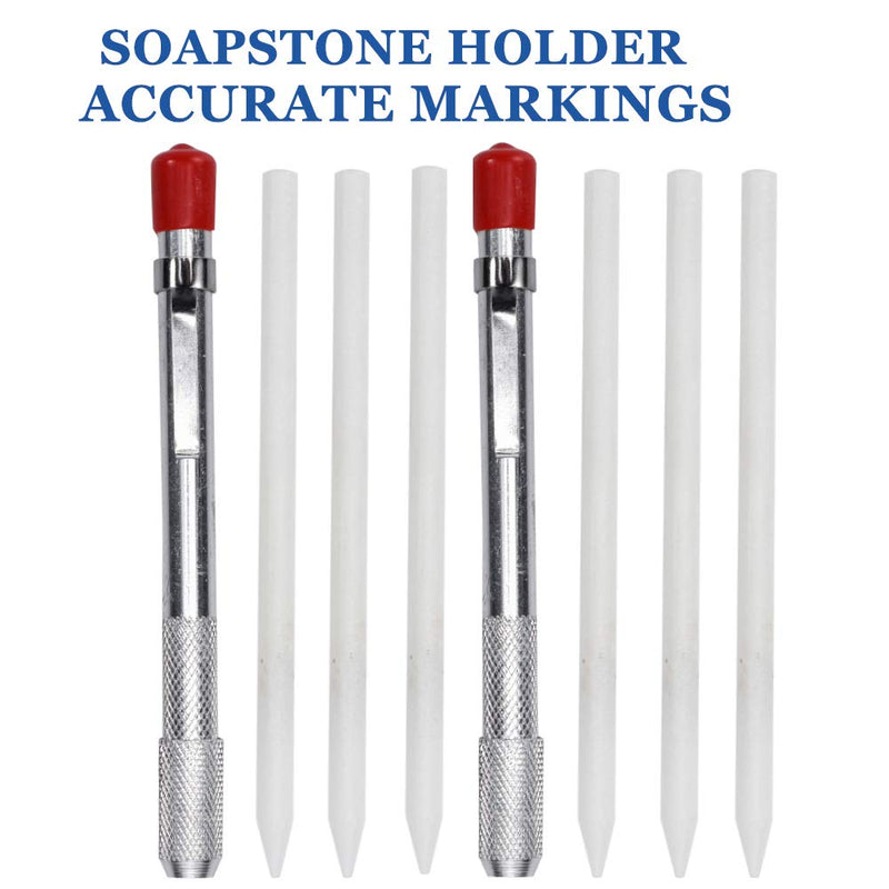  [AUSTRALIA] - 2 Soapstone Holders Round with 6 Refills Soapstone Pens for Welding Tools and Welders Markers Removable Markings on Steel, Aluminum, and Cast