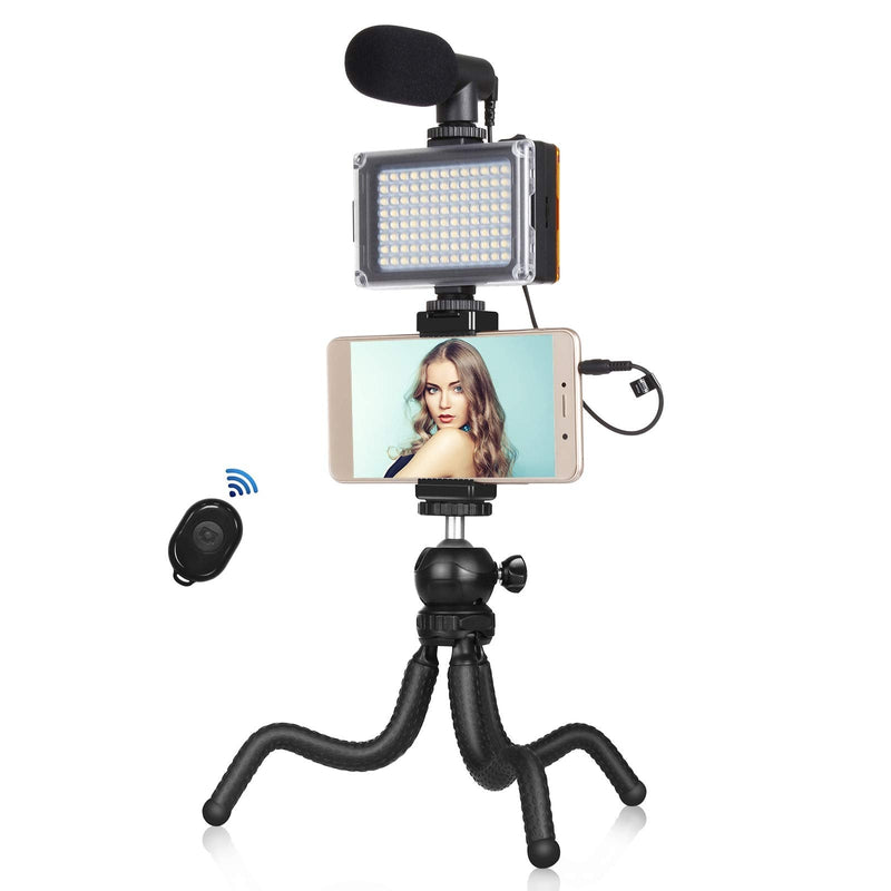  [AUSTRALIA] - Electronics Mart Vlogging Live Mini Flexible Octopus Tripod Bracket Kit with Studio Light + Microphone + Clamp Kits for Phones, DSLR, Sports Camera