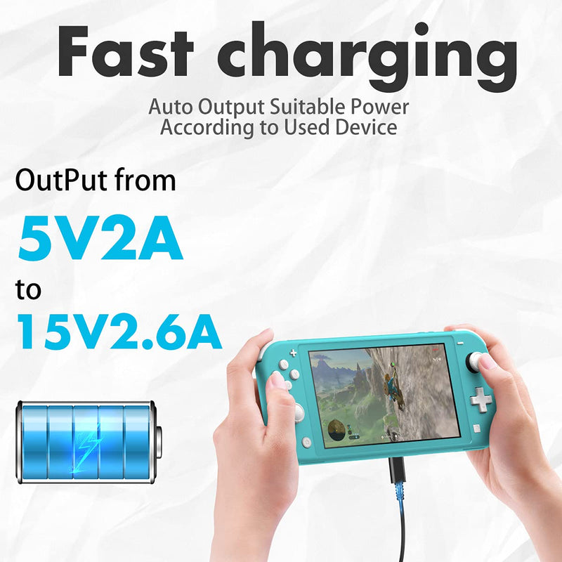  [AUSTRALIA] - Switch Charger for Nintendo Switch Power Charger Cable Adapter, Fast Charger Compatible Nintendo Switch/Switch Lite/Switch OLED and Android Phone Charger, 15V 2.6A Output Support TV Mode