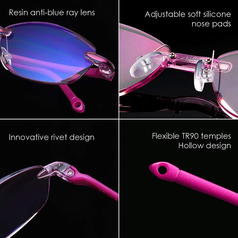  [AUSTRALIA] - LUFF Premium Computer Reading Glasses Blue Light Blocking Diamond Cut Edge Design Spectacle Readers for Women Pink 2.0 x