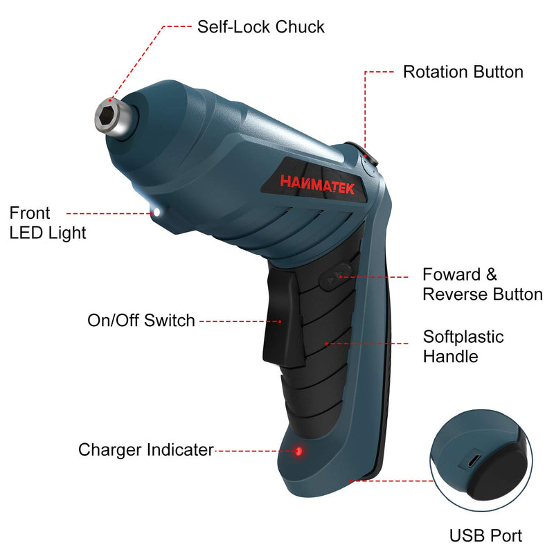  [AUSTRALIA] - HANMATEK Rechargable Cordless Screwdriver Kit with straight and pistol style Powerful Electric Screwdriver Small Screw Guns