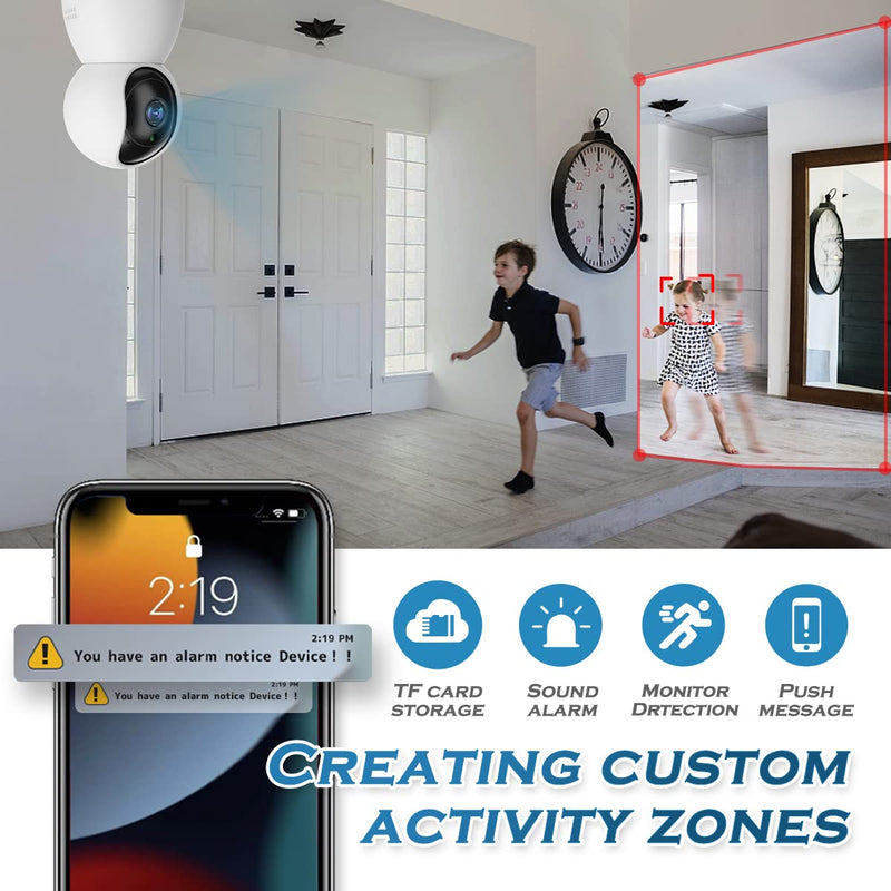  [AUSTRALIA] - 4MP Indoor Camera, 2K Security Camera for Baby Monitor, 360° PTZ Wireless Cameras for Home Security, 5G & 2.4G WiFi Pet Camera with Phone App, Night Vision Motion Detection Siren Works with Alexa 1 Pack 2K（With 64G Card）