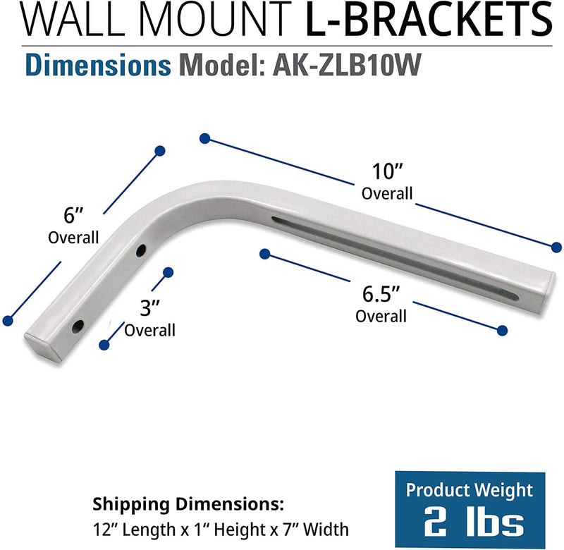  [AUSTRALIA] - Akia Screens 10 inch Universal Projector Screen L-Bracket Wall Hanging Mount Kit 10" Adjustable Extension with Hook for Projector Screen Indoor Outdoor Movie Video Home Theater, White, AK-ZLB10W