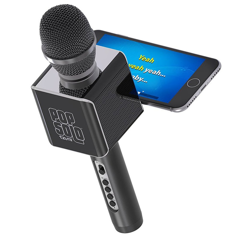 Tzumi PopSolo – Rechargeable Bluetooth Karaoke Microphone and Voice Mixer with Smartphone Holder – Great for All Ages (Black) Black - LeoForward Australia