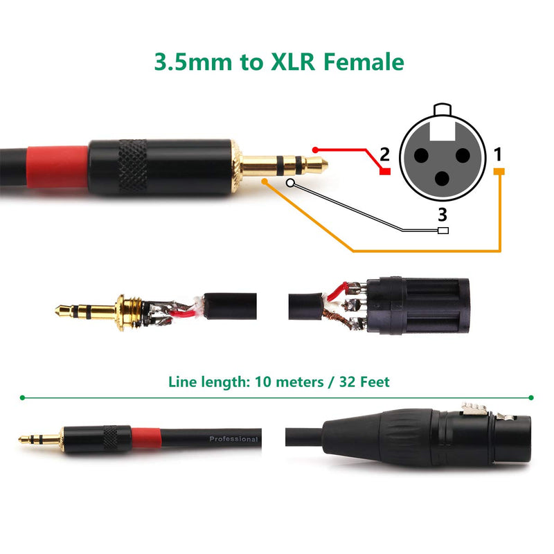  [AUSTRALIA] - NANYI 3.5mm (1/8 Inch) TRS Stereo Male to XLR Female Interconnect Audio Microphone Cable, Suitable for iPod, Mobile Phone, Active Speakers, Stage, DJ, Studio Audio Console, (10M(32FT)) 10M(32FT)