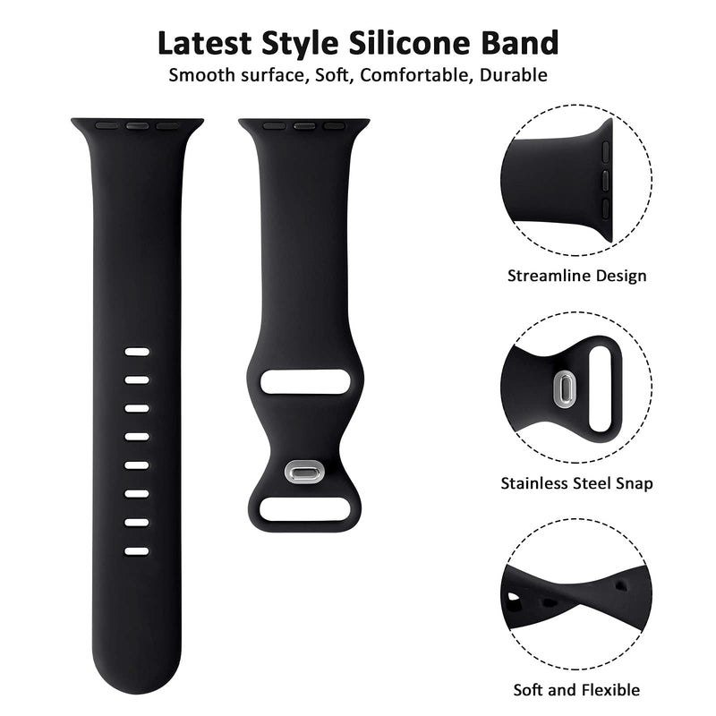  [AUSTRALIA] - TSAAGAN Silicone Band Compatible for Apple Watch Band 38mm 42mm 40mm 44mm 41mm 45mm, Soft Replacement Strap Sport Wristband for iWatch SE Series 7/6/5/4/3/2/1 Women Men Sport Edition A,Black 38/40/41mm S/M
