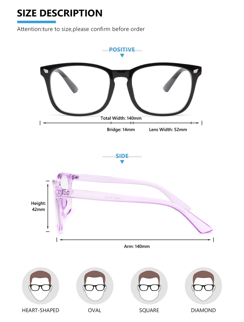  [AUSTRALIA] - livho 2 Pack Blue Light Blocking Glasses, Computer Reading/Gaming/TV/Phones Glasses for Women Men,Anti Eyestrain & UV Glare(Light Blcak+Clear Purple) *B6 Light Blcak+clear Purple