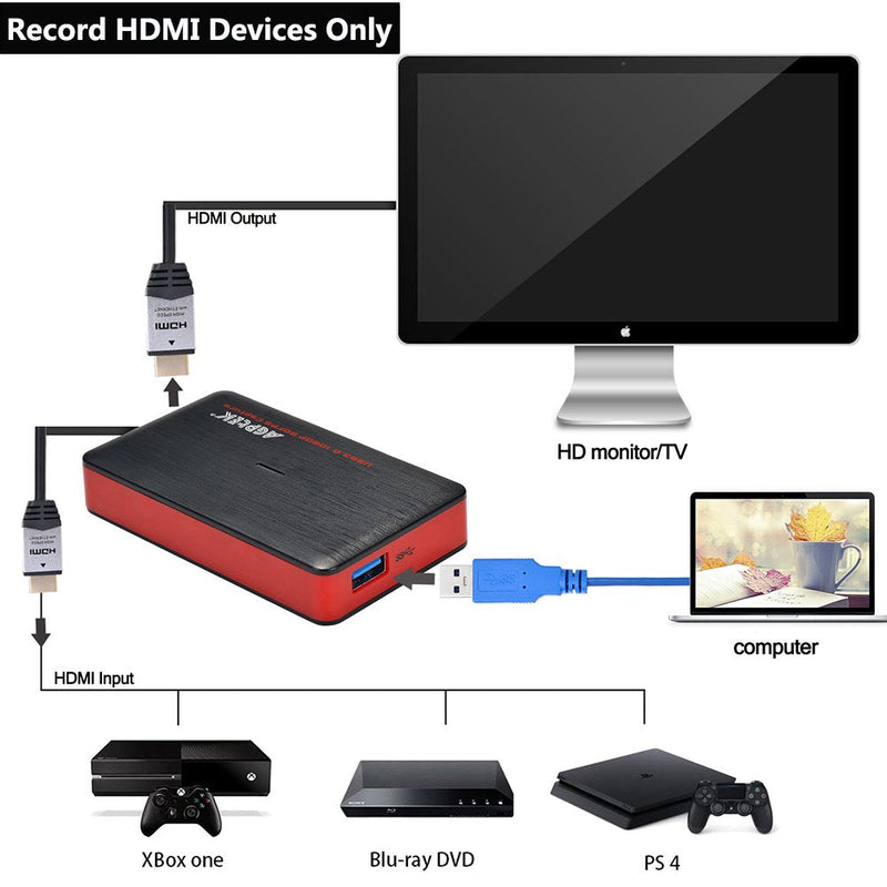  [AUSTRALIA] - USB 3.0 HDMI Game Capture Card HD Video 1080P 60FPS, Live Streaming Game Recorder Device for PS4, Xbox One and Wii U etc, Compatible with Windows Linux Os X System