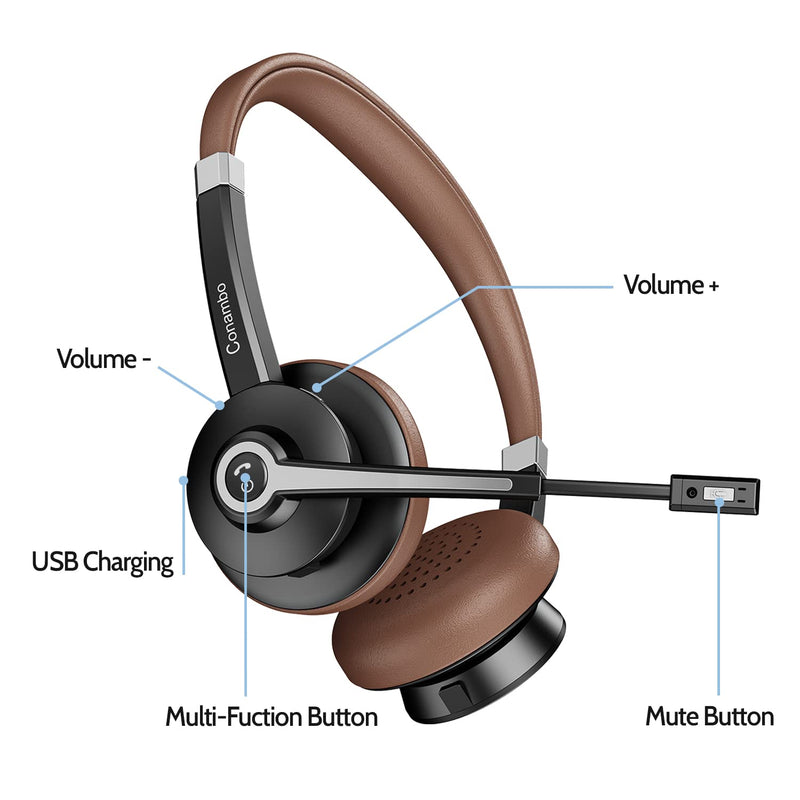  [AUSTRALIA] - Bluetooth Headset V5.0, Hands Free Wireless Headset with Noise Cancelling Microphone for Cell Phone, HD Stereo Sound & 25Hrs Playtime On-Ear Computer Headphones with USB-A Dongle for PC Laptop Skype