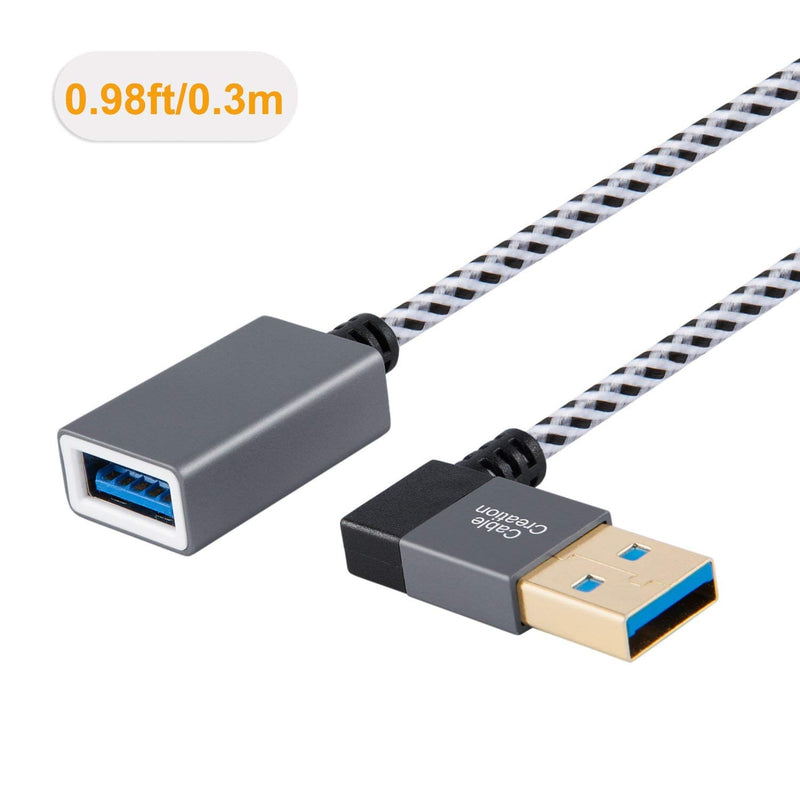  [AUSTRALIA] - CableCreation Short USB 3.0 Extension Cable, Right Angle USB 3.0 Male to Female Extender Cord, Compatible Flash Drives, Keyboard, Scanners, Keyboard, Playstation, 1 FT, Space Grey, Aluminum Case 1Pack
