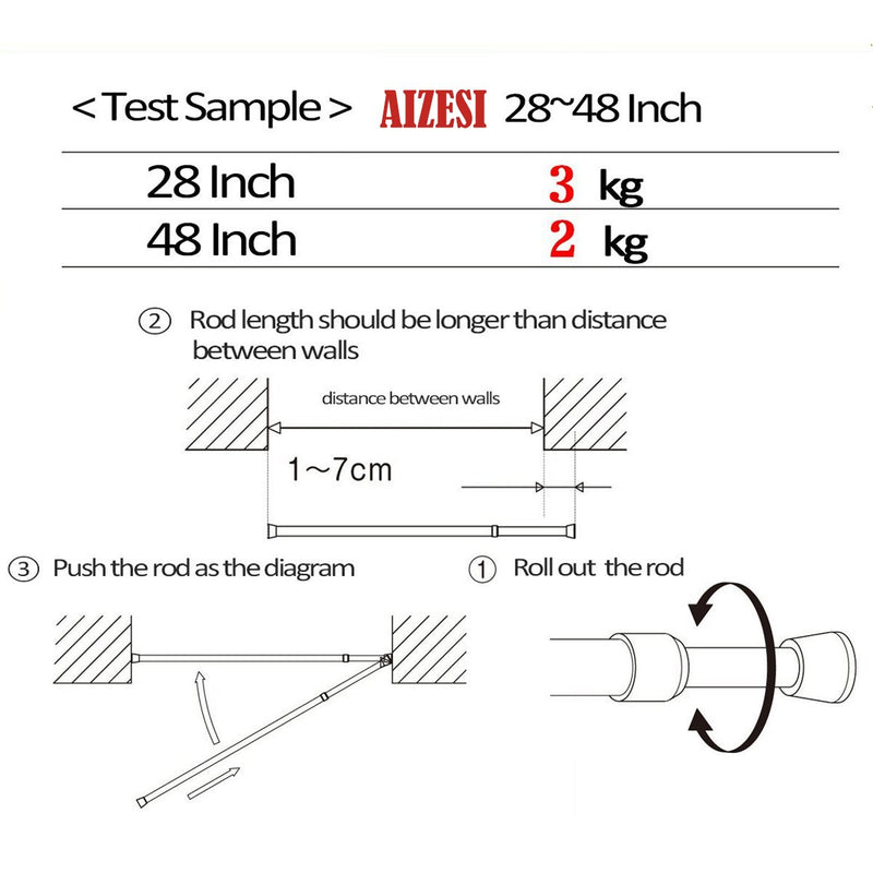  [AUSTRALIA] - AIZESI 2PCS Spring Tension Curtain Rod, 28 to 48-Inch (White) White-2pcs-28"to 48"