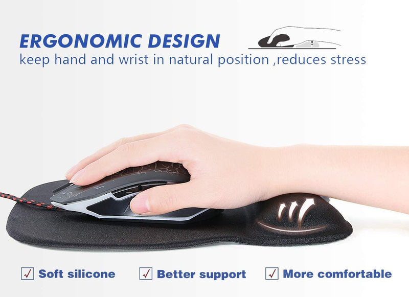 2 PCS Mouse Pad with Wrist Support Bar Set Ergonomic Mouse Pad with Gel Wrist Rest Support, Gaming Mouse Pad with Lycra Cloth, Non-Slip PU Base for Computer Laptop Home Office & Travel Black - LeoForward Australia