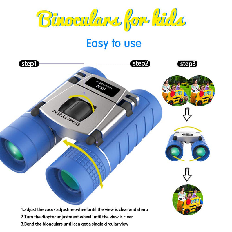  [AUSTRALIA] - Compact Binocular for Kids 10X22 SIMITTEN Toy Binoculars for 3-12 Years Boys and Girls Suit for Bird Watching Hiking Hunting Outdoor Games Spy & Camping Gear Learning Outside Play Blue