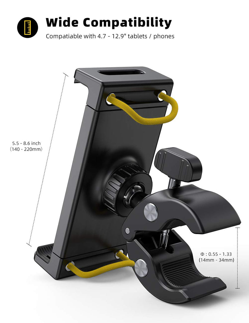  [AUSTRALIA] - Lamicall Indoor Bike Tablet Holder Mount - Gym Treadmill Tablet Stand for Microphone Stand, Indoor Stationary Exercise Bicycle Tablet Clamp for iPad Pro 11 / Air/ Mini, Galaxy, More 4.7-12.9" Tablet Black