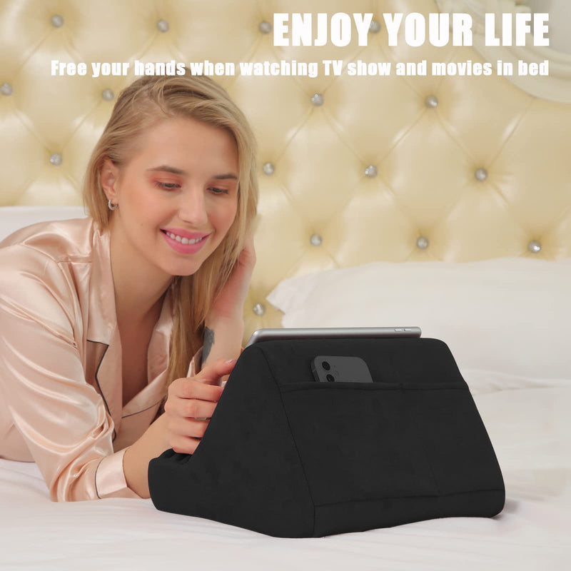  [AUSTRALIA] - MSPHQM Tablet Pillow Stand with Pocket, Multi-Angle Soft Pillow for Lap, Adjustable 3 Viewing Angle, Bed and Desk, for iPad Pro 11, 10.5,12.9 Air Mini, Smartphones, E-Reader, Books (Black) Black