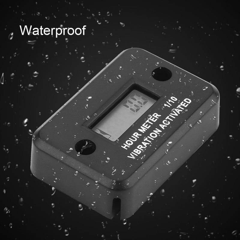  [AUSTRALIA] - Acouto Wireless HD 5 Digit Display Hour Meter Waterproof Vibration Activated Hour Guage Showing Engine Operation Time(Black) Black