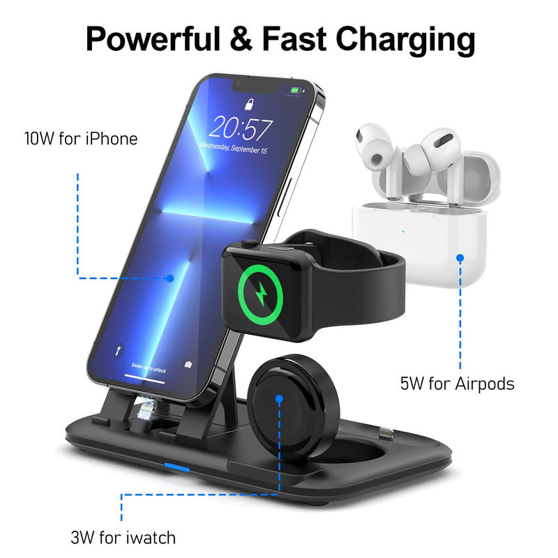  [AUSTRALIA] - OLEBR 3 in 1 Bedside Charging Station for Apple Multiple Devices, Charger Stand for iPhone Apple Watch 7/6/Se/5/4/3/2/1 and AirPods Charging Dock for AirPods Pro/3/2/1 (with 18w Fast Adapter) Black