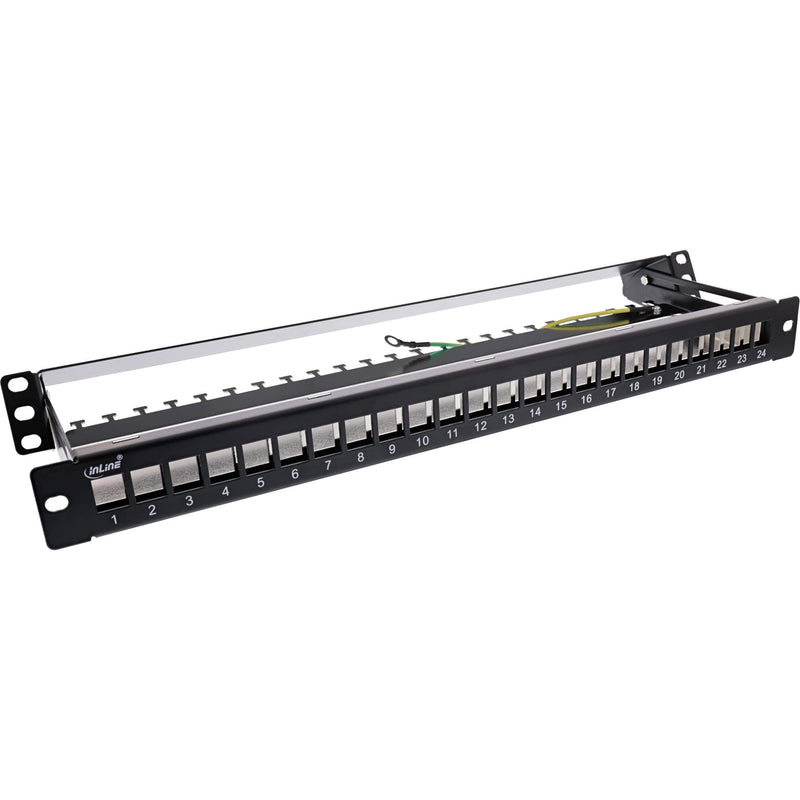  [AUSTRALIA] - InLine® patch panel 24 compartments, Keystone empty metal patch panel with pull-out, 19", 1U, black RAL9005