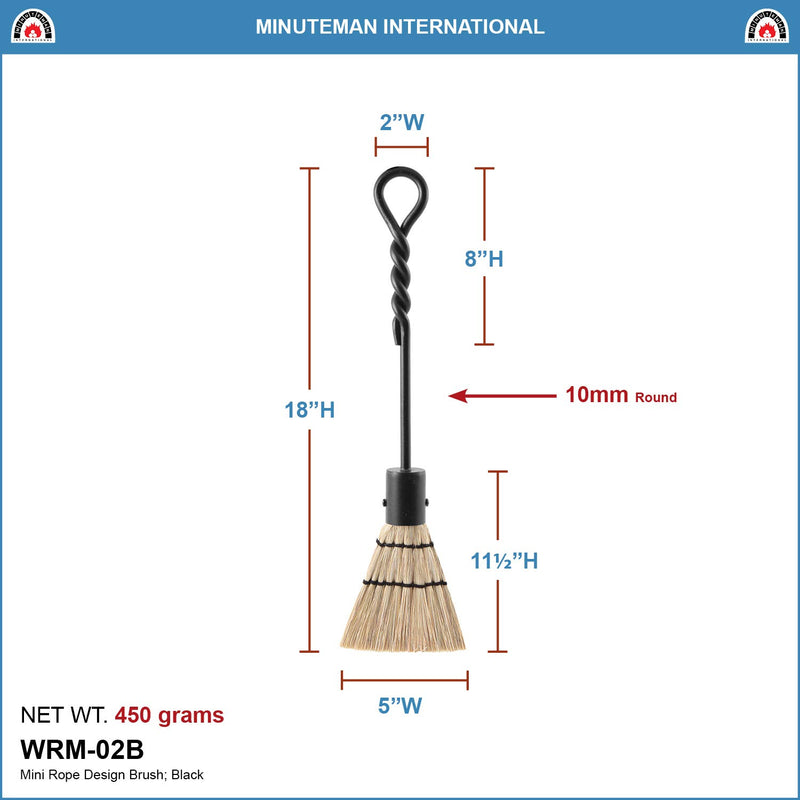  [AUSTRALIA] - Minuteman International Rope Handle Single, Mini Brush Fireplace Tool, Mini 18-in, Black Mini 18 inch