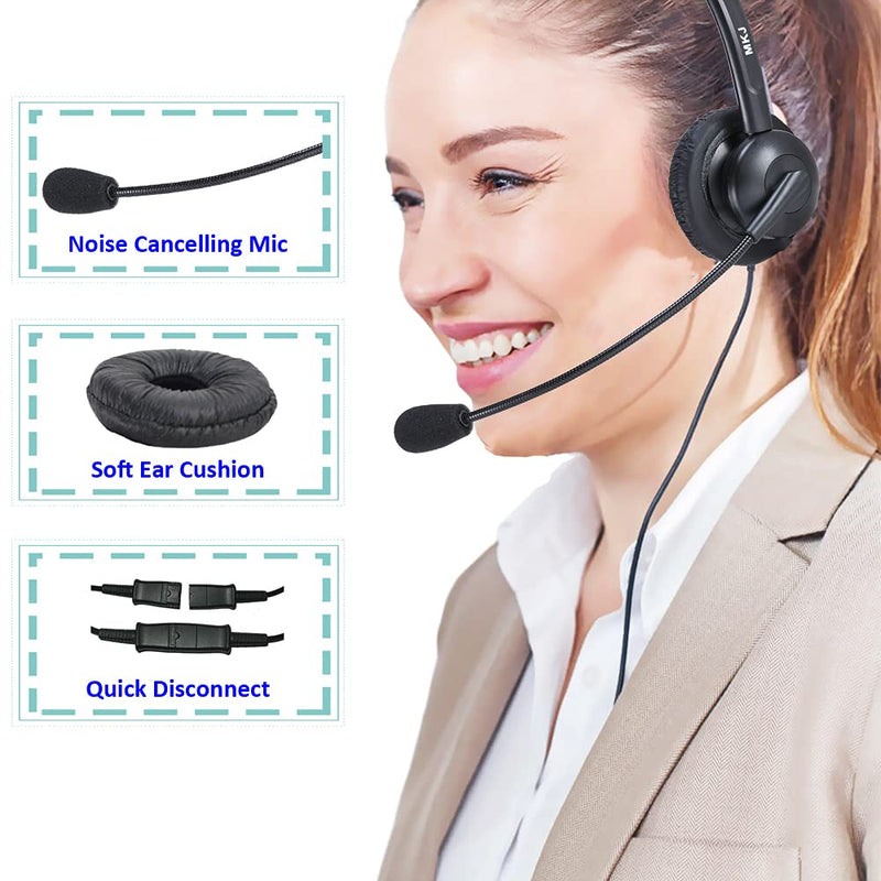  [AUSTRALIA] - MKJ RJ9 Telephone Headset with Microphone Noise Cancelling Corded Call Center Phone Headset for Office Landline Avaya 1408 9508 Polycom VVX310 500 Aastra 6753i AudioCodes Mitel 5210 Fanvil Nortel