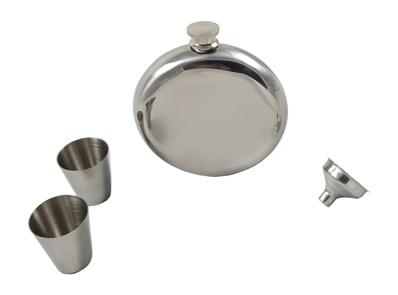  [AUSTRALIA] - 10 oz Round Flask Gift Set with Two Shot Glasses and Funnel in a Black Gift Box 10 oz