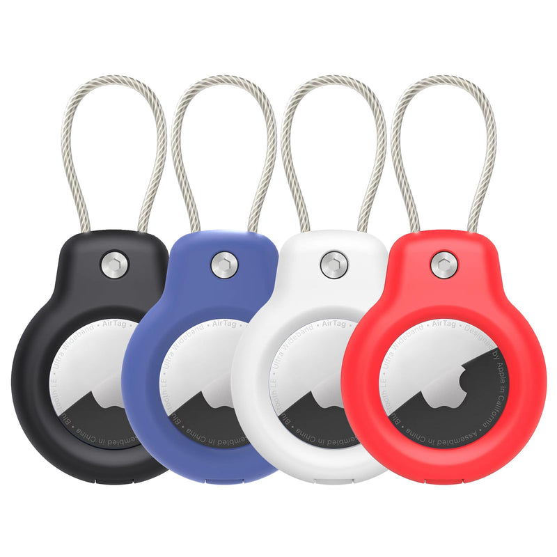  [AUSTRALIA] - Compatible with Apple AirTag Secure Holder with Wire Cable, 4 Pack Air Tag Lock Case Keychain Key Ring Key Chain Luggage tag for Keys, Luggage & More Men Women's Keyrings & Keychains Black/White/Red/Blue