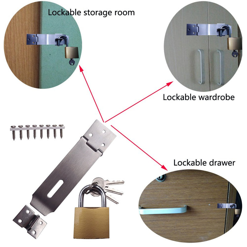  [AUSTRALIA] - Arlai 5" Stainless Steel Latch Lock Padlock hasp Set, with Screws and Padlock, Your Own Fence Locks gate Lock, for shed Locks with Keys Lock hasp Set