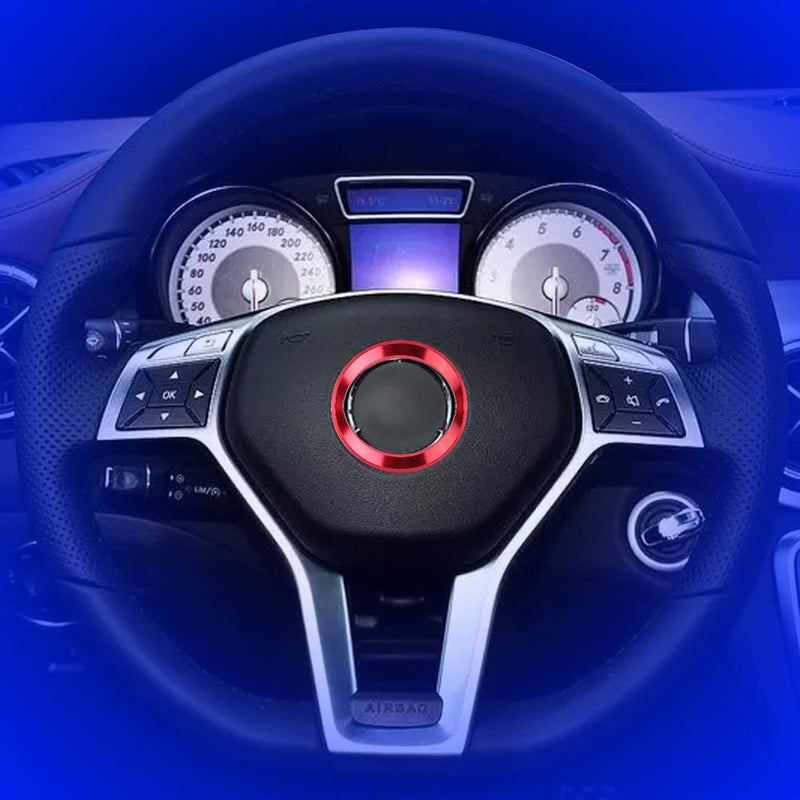  [AUSTRALIA] - Keenso Car Steering Wheel Ring Cover Trim Aluminium Chromium Alloy Decoration Frame Trim for Mercedes Benz CLA GLK A Class W204 W246 W176 W117 C117(Red) Red