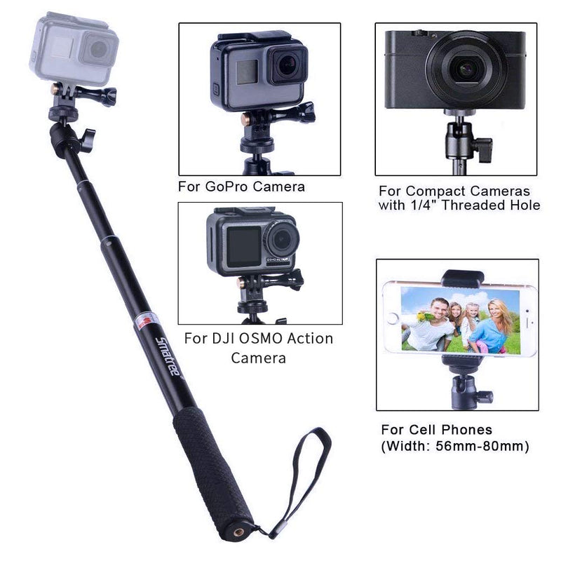  [AUSTRALIA] - Smatree Q3 Telescoping Selfie Stick with Tripod Stand Compatible for Insta360, GoPro Hero 11/10/9/8/7/6/5/4/3+/3/Max/Session/GOPRO Hero 2018/AKASO/OSMO Action Camera/DJI Pocket 2/SJCAM/and Cell Phone 36.6 Inch Selfie stick