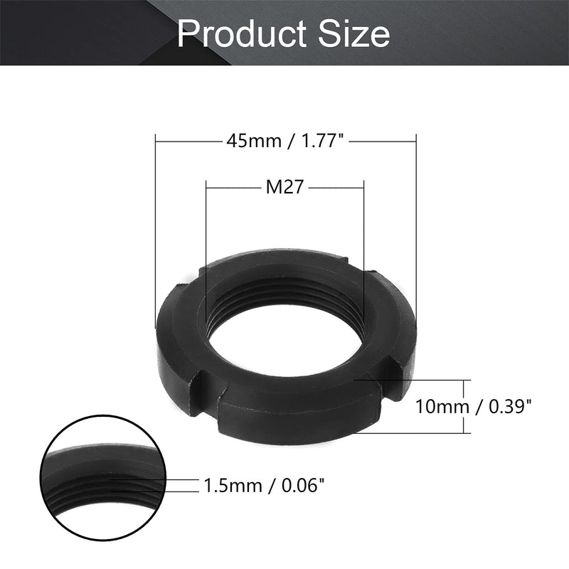  [AUSTRALIA] - MroMax M27x10mm Retaining Slotted Round Nuts,Carbon Steel 4-Slot Spanner Nut for Roller Bearing Pump Valve Black 2Pcs