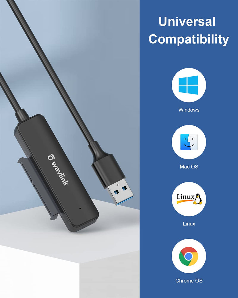  [AUSTRALIA] - WAVLINK USB 3.0 to SATA Adapter for 2.5" SATA III SSD/HDD, Compact External Converter for Data Transfer, Support Trim, S.M.A.R.T, UASP, Auto-Sleep Mode, Hard Drive Capacity Supported up to 5 TB/Black USB3.0 to SATA