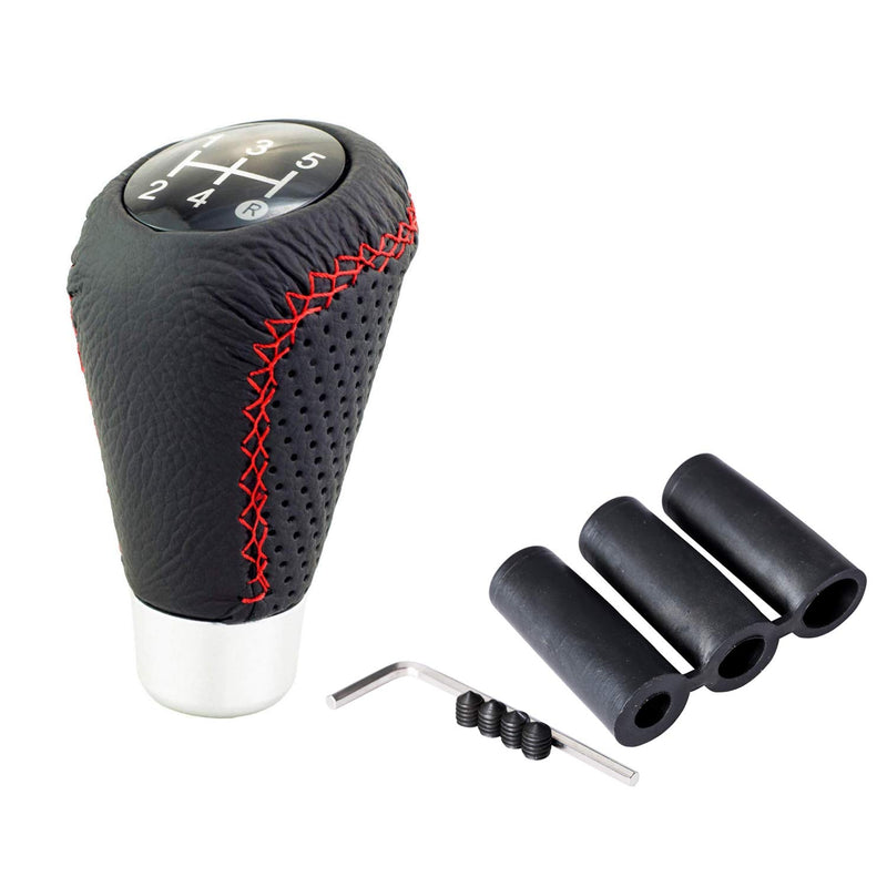  [AUSTRALIA] - Bashineng Shifter Knob 5 Speed Leather Gear Stick Shift Head for Universal Automatic Manual Cars (Black & Red)