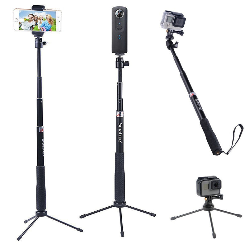  [AUSTRALIA] - Smatree Q3 Telescoping Selfie Stick with Tripod Stand Compatible for Insta360, GoPro Hero 11/10/9/8/7/6/5/4/3+/3/Max/Session/GOPRO Hero 2018/AKASO/OSMO Action Camera/DJI Pocket 2/SJCAM/and Cell Phone 36.6 Inch Selfie stick