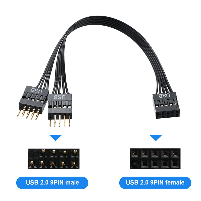  [AUSTRALIA] - MZHOU 9-PIN USB2.0 Extension Cable, 9PIN to Dual PIN Extension Port,USB Cable for Computer Motherboard, Black USB Dual 9Pin