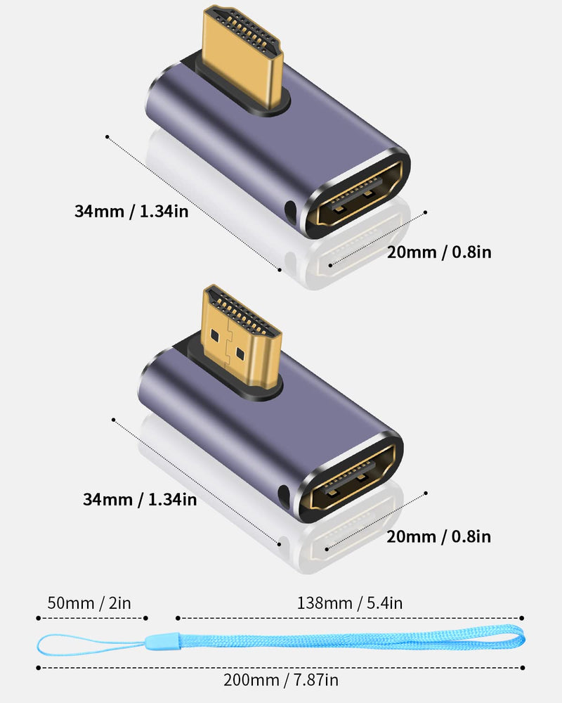  [AUSTRALIA] - Duttek 8K 90 Degree HDMI Adapter, Left&Right Angle HDMI Adapter 48Gbps, UHD HDMI 2.1 Male to Female Extender Connector with 8K@60Hz, 4K@120Hz, for HDTVs, PC, Laptop (2 Pack) Left and Right Angle