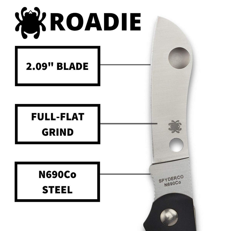 Spyderco Roadie Non-Locking Lightweight Knife with 2.09" N690Co Stainless Steel Blade and Durable Black FRN Handle - PlainEdge - C189PBK - LeoForward Australia