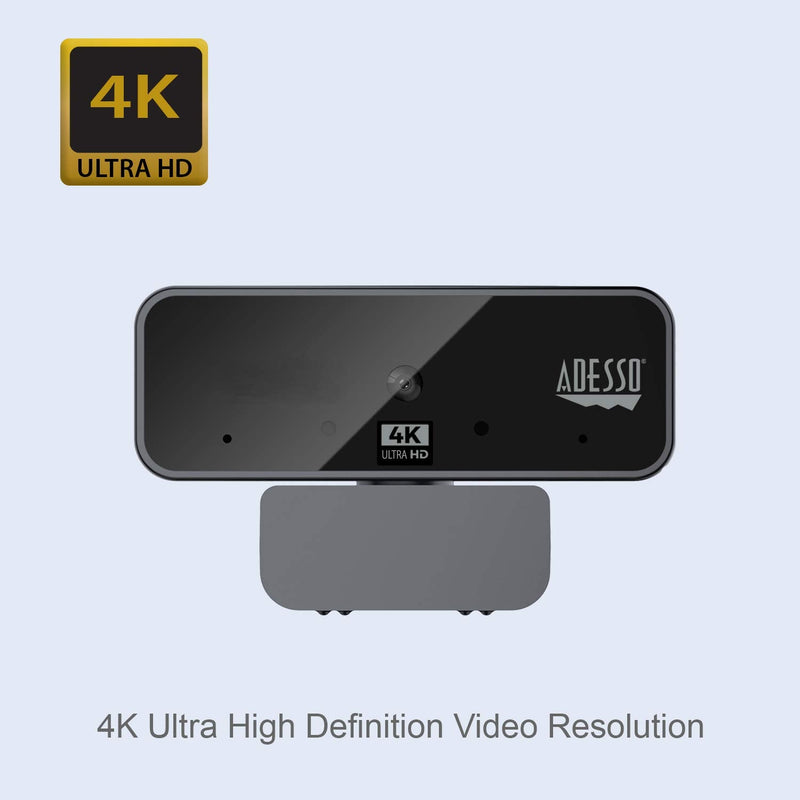  [AUSTRALIA] - Adesso Cybertrack H6 4K Ultra HD USB Webcam with Built-in Dual Microphone & Privacy Shutter Cover, Black