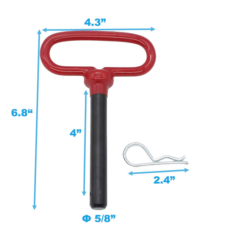  [AUSTRALIA] - X-Haibei Head Towing Hitch Pin and Clip 5/8 x 4 inch for Tractor Truck, Red Handle, 1 Pack