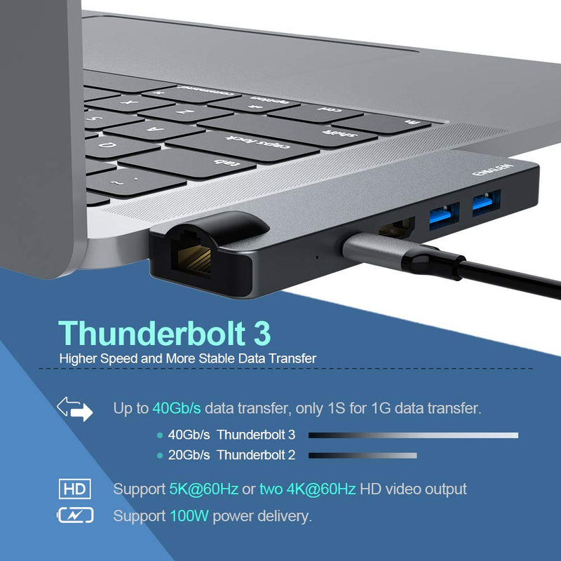 USB C Hub Adapter for MacBook Pro 2020/2019/2018-2016, MacBook Air 2018/2019/2020, ENKLEN 7-in-2 Type-C Dongle with Thunderbolt 3 100W PD, 4K HDMI, Gigabit Ethernet, 2 USB 3.0, SD/TF Card Reader - LeoForward Australia