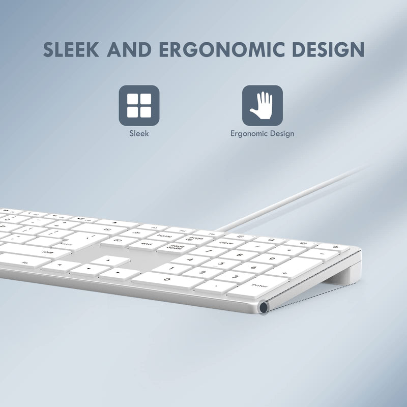  [AUSTRALIA] - seenda Wired Keyboard for Mac, with USB A and Type C 2-in-1 Connector, Mac Keyboard Wired Full Size Ultra Slim Quiet, US Layout for Mac OS, Apple iMac, MacBook Pro/Air, Mac Mini, White Silver