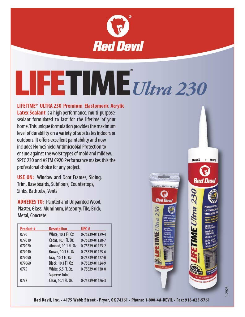 [AUSTRALIA] - Red Devil 077050 230 Lifetime Ultra Premium Elastomeric Acrylic Latex Sealant, 10.1 oz, Gray Pack of 1