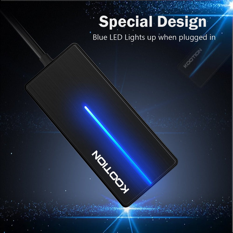 KOOTION 4-Port USB 3.0 Hub, Ultra-Slim Data Hub (5Gbps Transfer Speed) with LED Indicator for MacBook, Windows PC, Surface, Mobile HDD, Ultrabook, Flash Drive, Laptop (Black) Black 4-port - LeoForward Australia