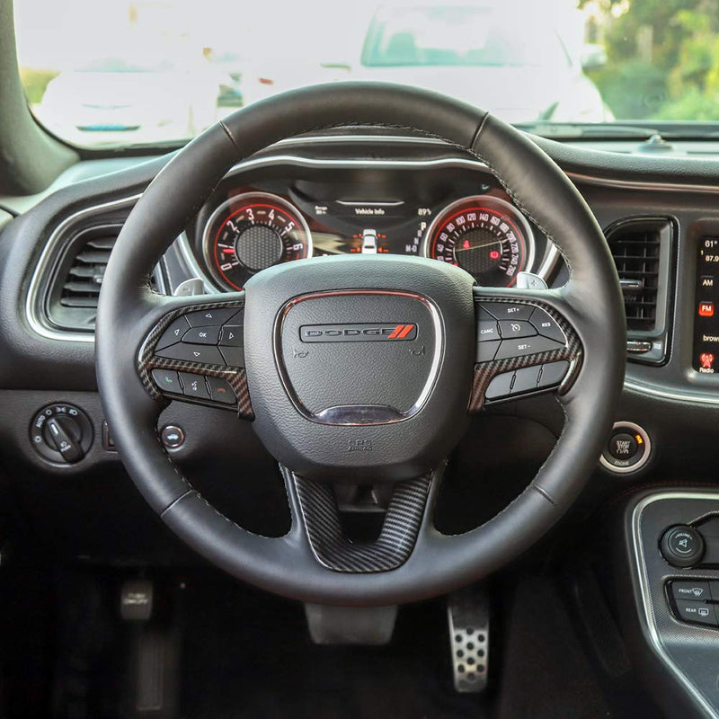  [AUSTRALIA] - CheroCar Steering Wheel Interior Decoration Trim Kits Carbon Fiber Grain Panel Cover for 2014-2020 Jeep Grand Cherokee, for 2015-2020 Dodge Challenger/Charger, for 2014-2020 Dodge Durango, 3Pack
