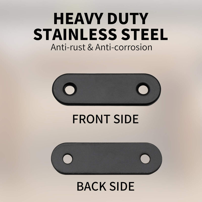  [AUSTRALIA] - Jiozermi 12 Pcs Straight Brace, Flat Brace 2” x 0.6”, Stainless Steel Straight Bracket, Mending Joining Plates for Wood, Board, Bed Frame, Furniture & Shelves, Matte Black Black, 2” x 0.6”, 12 pcs
