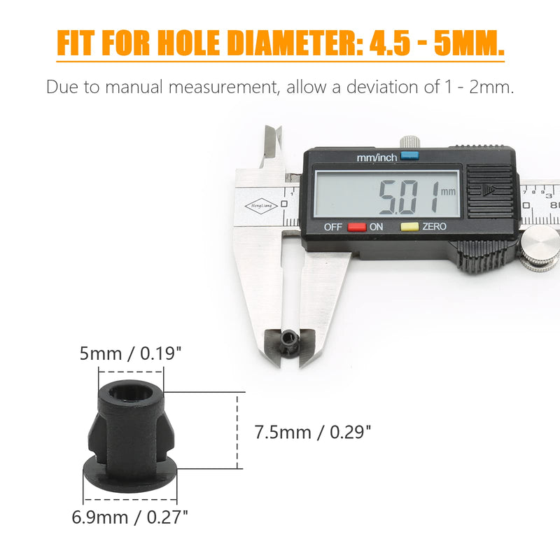  [AUSTRALIA] - Suiwotin 30PCS 5mm/0.19" Black Hole Plugs Plastic Flush Type Hole Plugs Snap in Locking Hole Tube, Furniture Fencing Post Pipe Insert End Caps (Black) 5mm (0.19")