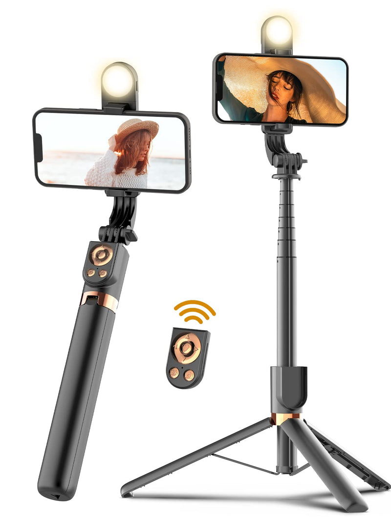  [AUSTRALIA] - 55'' Selfie Stick Tripod with Wireless Remote, Extendable Cell Phone Tripod, Travel Tripod with LED Fill Light, for iPhone 14 13 12 pro Xs Max Xr X 8Plus 7, Android, Samsung Galaxy S22 S21 and More Black